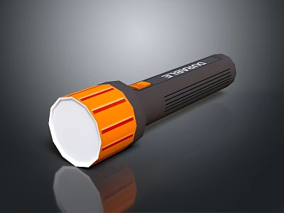 Handheld Flashlight With Black And Orange Body White LED Head Design 3d model