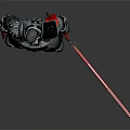 Detailed Red Skinned Warrior In Helmeted Armored Outfit Holding Red Lightsaber