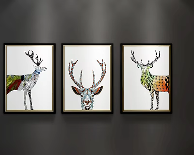 Nordic Animal Painting Elk Decorative Painting Hanging Painting 3d model