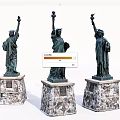 Three Statue of Liberty Sculptures with Decorative Inlaid Pedestals