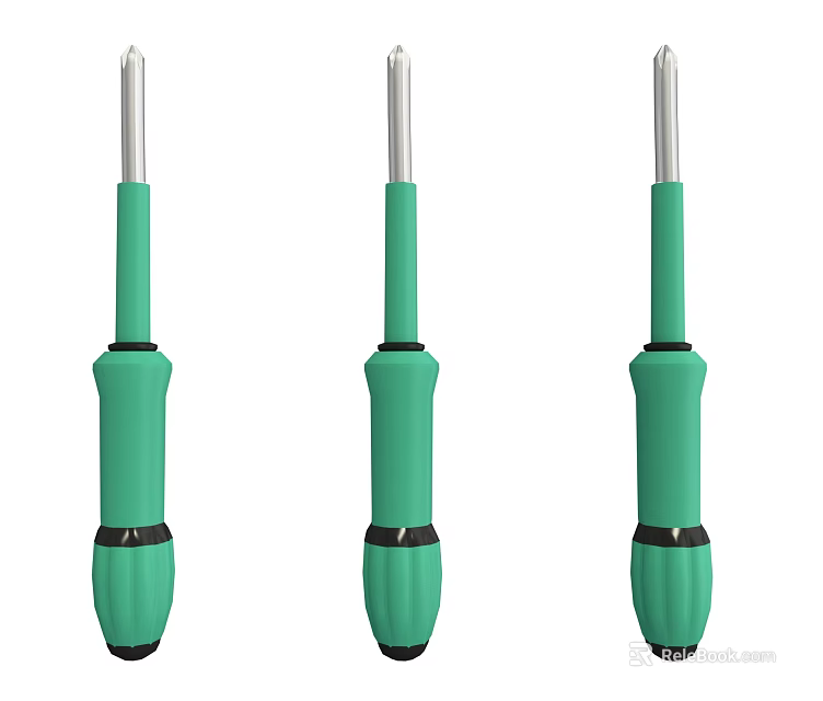 Three Green Screwdrivers With Ergonomic Handles And Silver Tips For Hardware Tools 3d model 