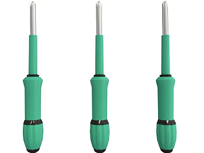 Three Green Screwdrivers With Ergonomic Handles And Silver Tips For Hardware Tools 3d model