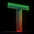 3D T Letter Design With Neon Illuminated Gradient Colors On Black Background