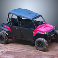 Red and Black Utility Vehicle with Black Roof and Off-Road Tires on Dirt Ground 3d model