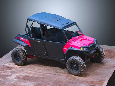 Red and Black Utility Vehicle with Black Roof and Off-Road Tires on Dirt Ground 3d model