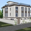 Modern Detached Villa Exterior With Large Glass Windows Two Story White Facade Green Lawn
