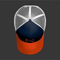 Stylish Blue White Red Trucker Hat With Mesh Back And Red Logo 3d model