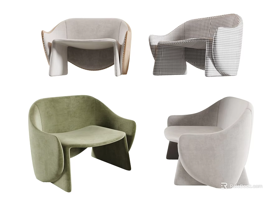 Modern Leisure Chairs With Green Gray Checkered Patterns And Unique Design 3d model