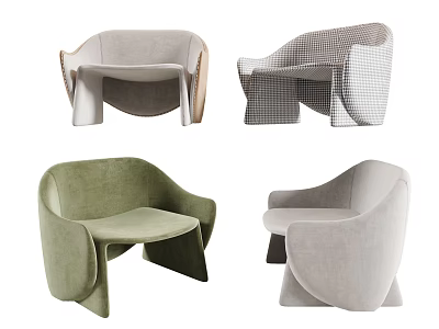 Modern Leisure Chairs With Green Gray Checkered Patterns And Unique Design 3d model