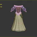 Vintage Style Women's Dress With Brown Bodice Blue Sleeves White Skirt and Decorative Stitched Details