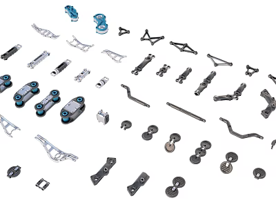 Diverse Industrial Equipment Mechanical Components Including Brackets Bolts Rods And Hinges 3d model