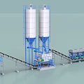 Industrial Concrete Batching Plant With Twin Storage Silos And Conveyor Belts