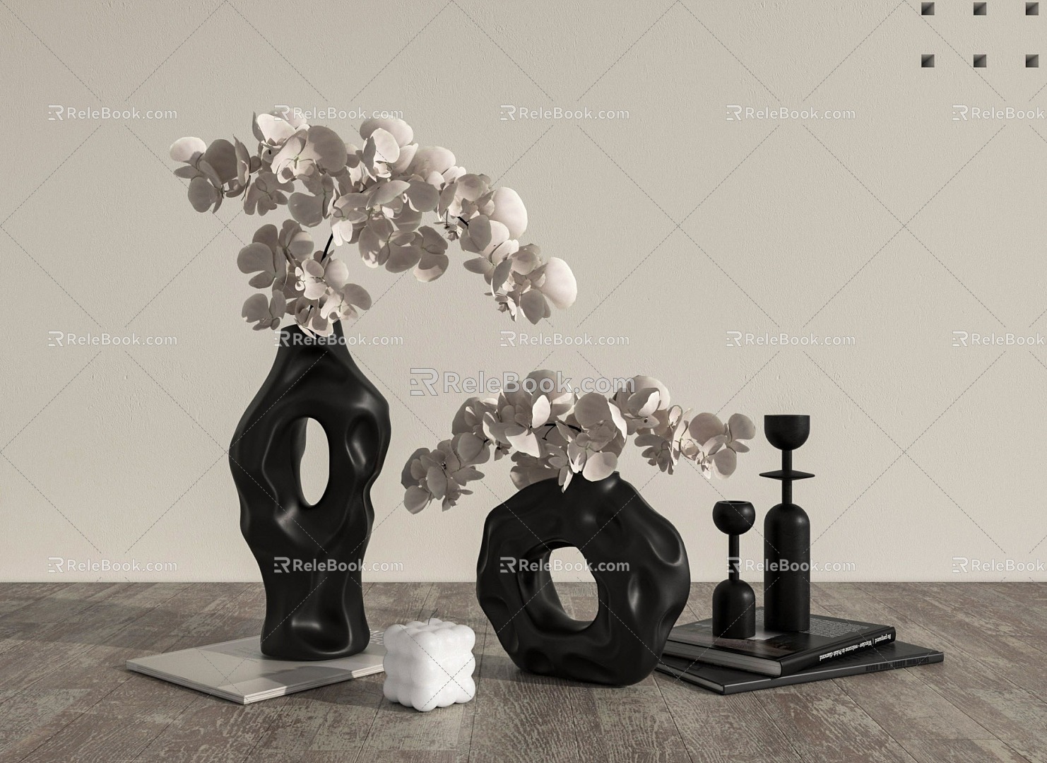 Black Porcelain Orchid Vase Flowers model