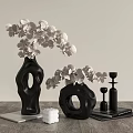 Black Ceramic Vases With White Flowers And Decorative Items On Wooden Table For Living Room