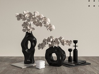 Black Porcelain Orchid Vase Flowers 3d model