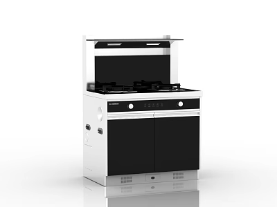 Modern Integrated Kitchen Appliance With Gas Stove Range Hood And Cabinet 3d model