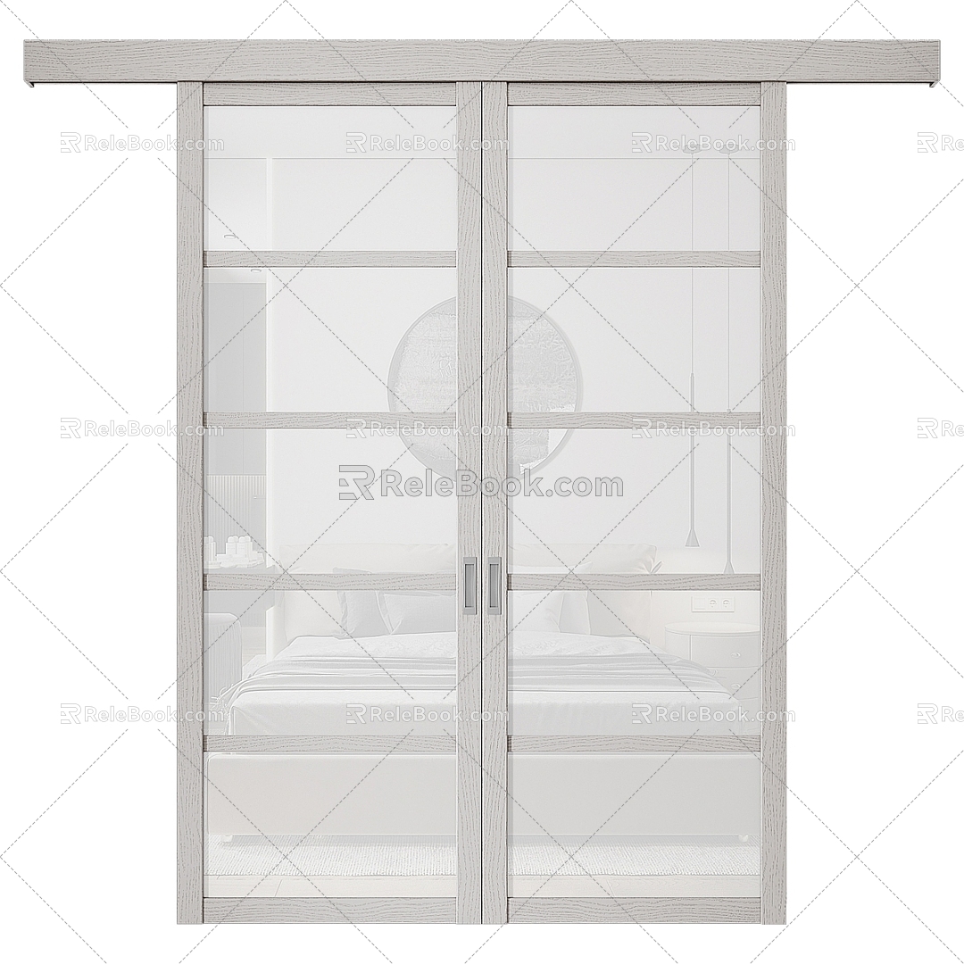 Nordic Simple Double Door Glass Door 3d model