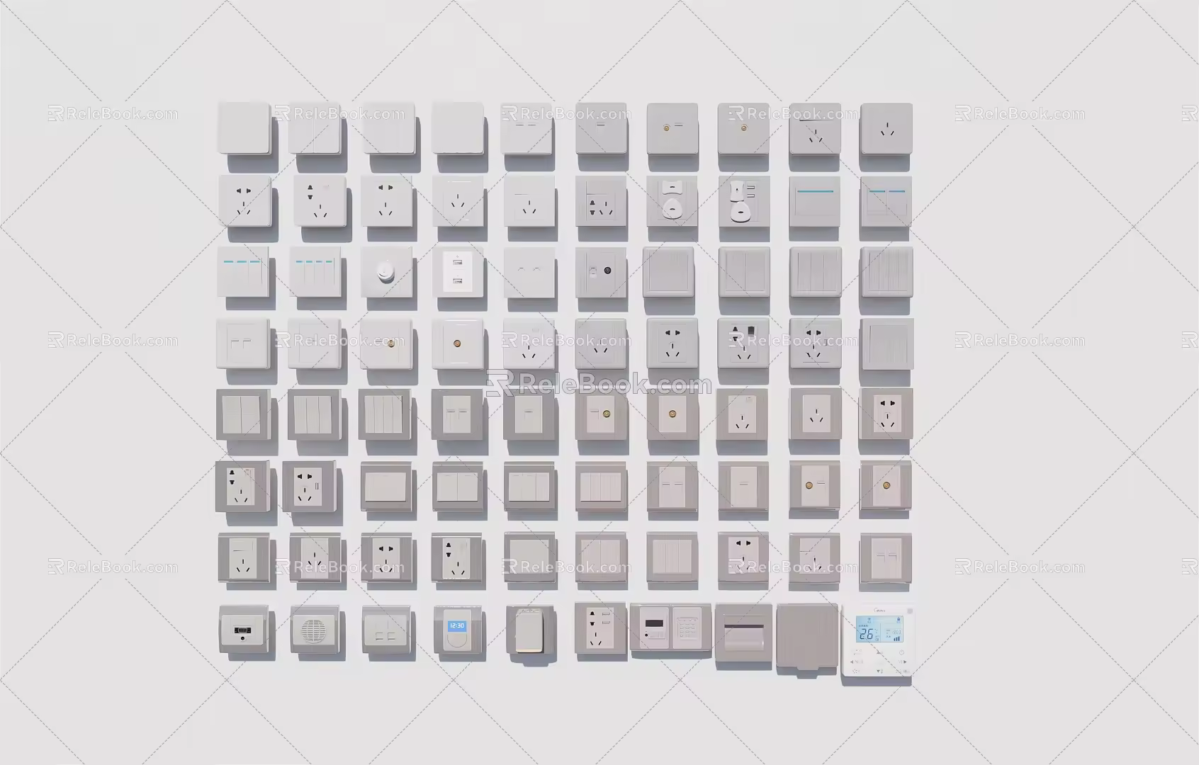 Modern switch switch panel combination socket switch socket combination access card but telephone network socket light combination 3d model