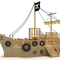 Wooden Pirate Ship Play Equipment For Kids Outdoor With Climbing Structure Tire Decorations And Flag