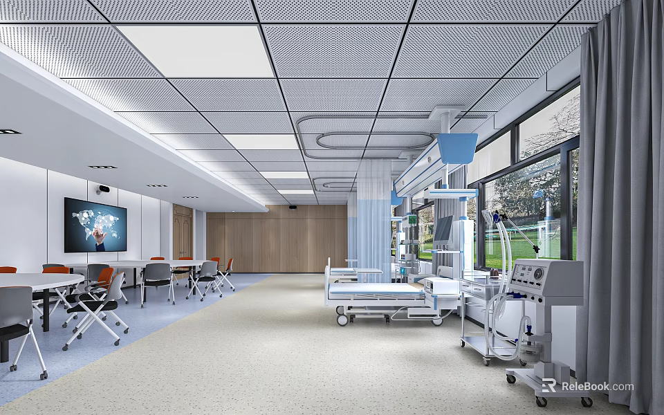 Modern Hospital Outpatient Clinic Interior With Medical Equipment And Beds 3d model 