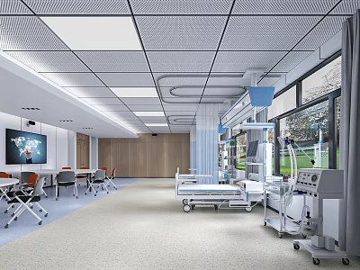 Modern Hospital Outpatient Clinic Interior With Medical Equipment And Beds 3d model