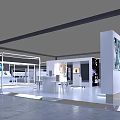 Modern Exhibition Booth Design Featuring White Frame Illuminated Lines Company Logo Stairs And Display Screens
