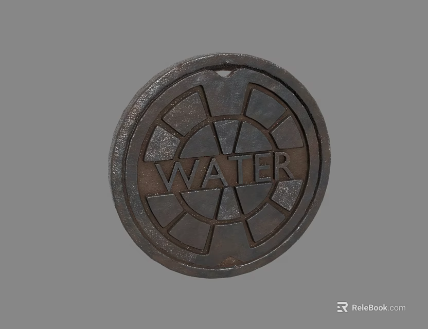 Circular Metal Water Manhole Cover With Radial Pattern And Urban Utility Design 3d model 