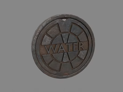 Circular Metal Water Manhole Cover With Radial Pattern And Urban Utility Design 3d model