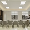 Modern Office Meeting Area With Gray Chairs Square Ceiling Lights And Windows 3d model