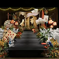 Alice in Wonderland Banquet Hall Decorated With Playing Cards Flowers Clock Mushroom And String Lights