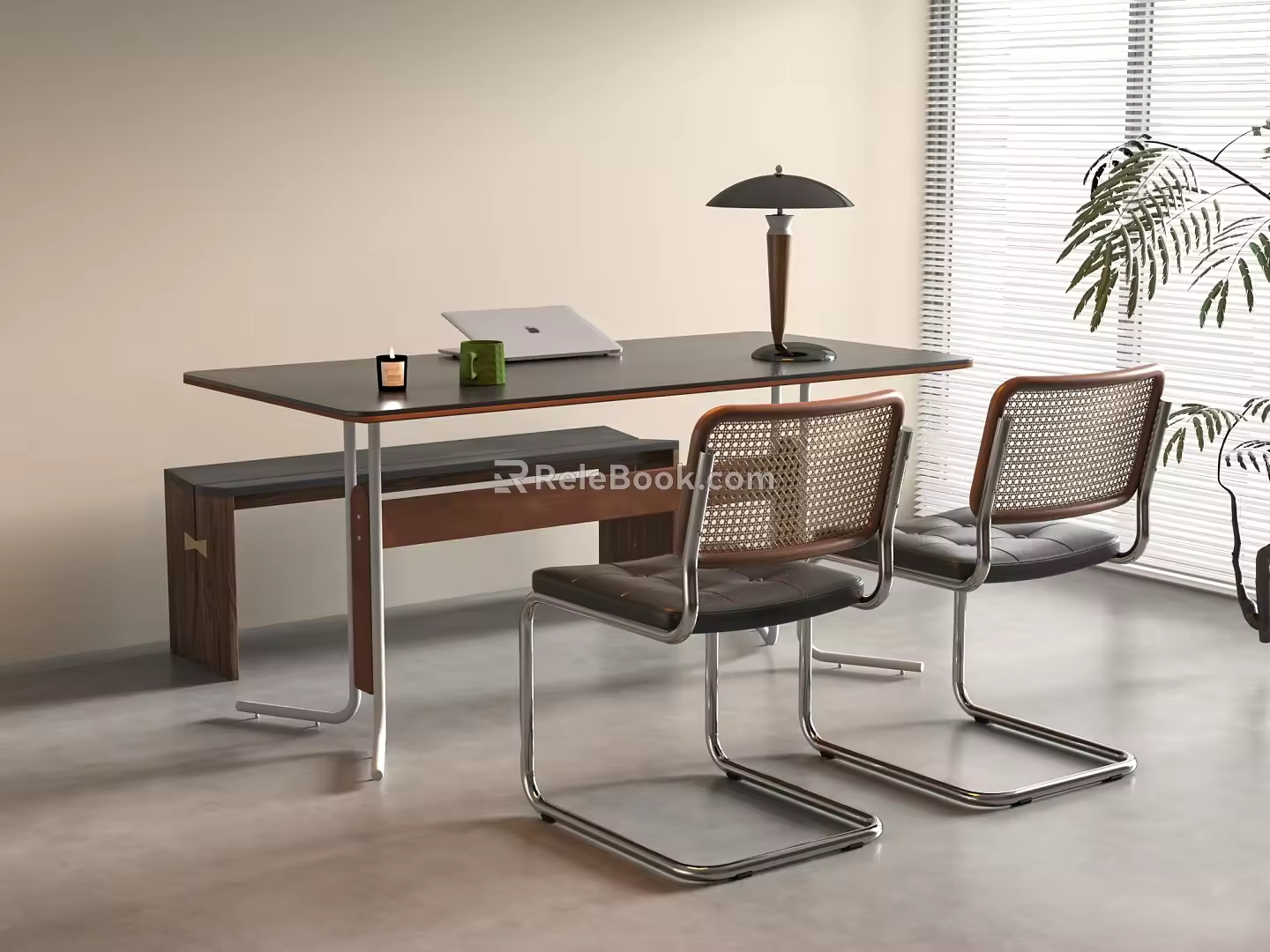 Middle Ancient Cream Dining Table and Chair Middle Ancient Dining Table and Chair 3d model