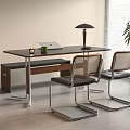 Middle Ancient Cream Dining Table and Chair Middle Ancient Dining Table and Chair 3d model