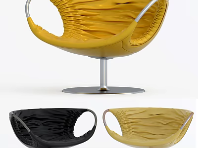 Modern Leisure Chair With Pleated Design Metal Base And Yellow Black Color Options 3d model