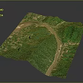 3D Rendered Terrain Model With Winding River And Lush Green Mountains