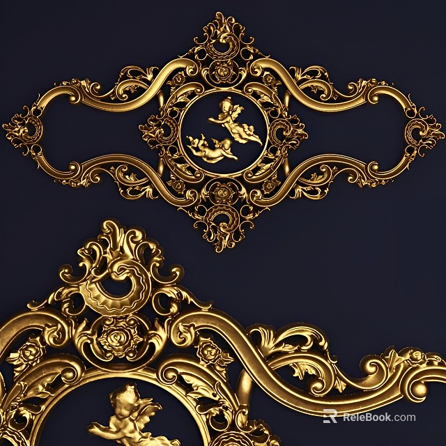 Ornate Golden Classical Carvings With Intricate Floral Patterns And Curved Decorative Lines Design 3d model 