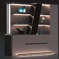 Elegant Modern File Cabinet with Illuminated Shelves Decorative Vases and Plant