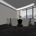 Modern Private Dining Room With Dining Table Chairs Large Windows And Ambient Lighting 3d model
