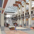 Shopping Mall Atrium With Glass Skylight Columns Staircase Shop Fronts And Shoppers Walking