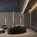 Luxurious Home Theater Room Interior With Starry Ceiling Plush Sofa Armchairs And Ambient Lighting