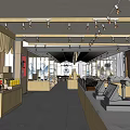 Modern Retail Space Interior With Wooden Display Counters And Product Shelves