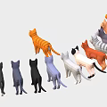Colorful Low Poly Cat Models Standing in a Row with Various Hues 3d model