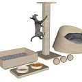 Cat Supplies Set With Scratching Post Bed Litter Box Bowls And Toy Balls