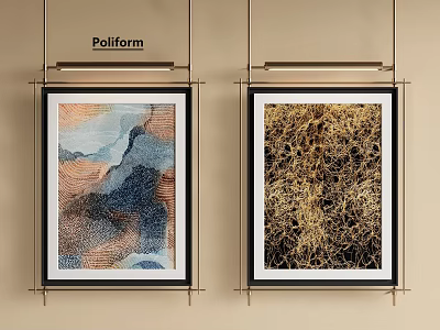 Abstract Paintings With Textured Blue Orange And Golden Patterns For Wall Decor 3d model