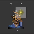 Game Movie Character Golden Angel With Spread Wings Glowing Weapon And Blue Base Flame