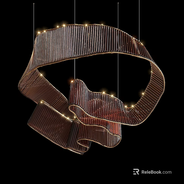 Contemporary Striped Chandelier Featuring Curved Metal Structure And Illuminated Lights For Modern Interior 3d model 