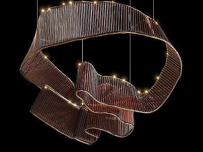 Contemporary Striped Chandelier Featuring Curved Metal Structure And Illuminated Lights For Modern Interior 3d model
