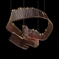 Contemporary Striped Chandelier Featuring Curved Metal Structure And Illuminated Lights For Modern Interior
