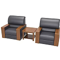 Comfortable Black Leather Single Sofa With Wooden Arms And Matching Side Table 3d model