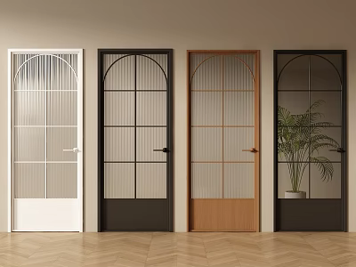 Different Design Hinged Doors With Glass Panels Arched Tops And Various Colors 3d model
