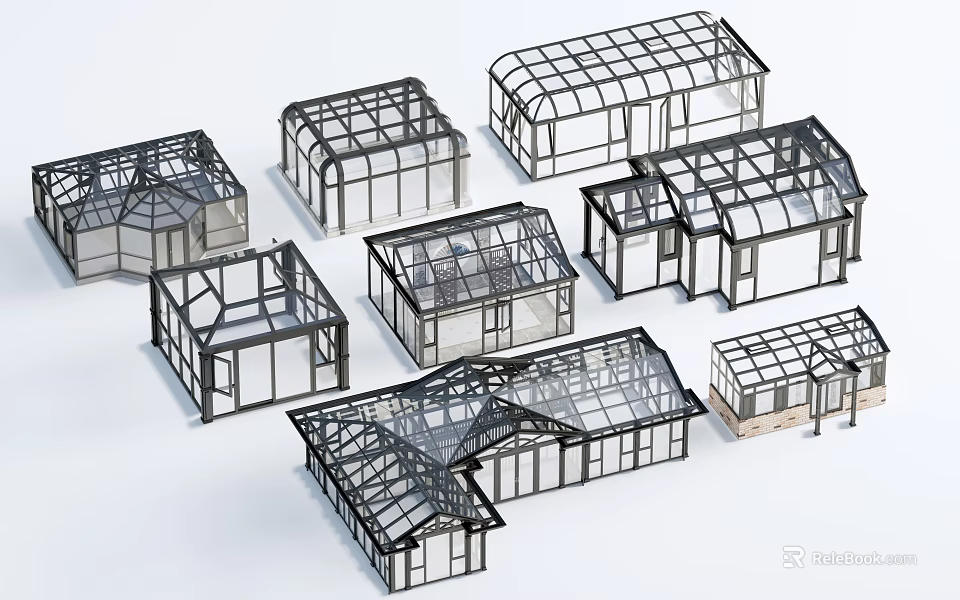 Modern Diverse Glasshouse Frame Structures With Various Architectural Designs And Shapes 3d model